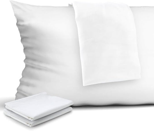 4-Pack Zippered Pillow Protectors, Premium 400 Thread Count 100% Egyptian Cotton White Zippered Pillowcases Pillow Covers, Queen