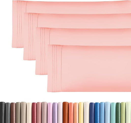 Body Pillowcases Set of 4-20x54 Long Body Pillow Case - Soft Body Pillow Cover for Sleeping & Side Sleepers - Comfy, Breathable & Fade Free - Machine Washable with Envelope Enclosure - (Baby Pink)