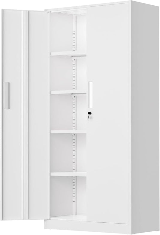 INTERGREAT Metal Storage Cabinet with Doors and Shelves,72" H White Steel Tool Locking Cabinet, Metal Storage Cabinet for Home Office, Warehouse, School