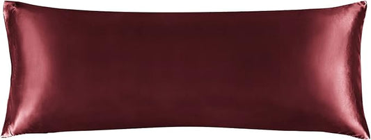 BEDELITE Satin Body Pillow Cover, Super Soft and Cooling Body Pillow Pillowcase for Hair and Skin, Breathable Silky Full Long Pillowcase Cover(20"x54", Burgundy)