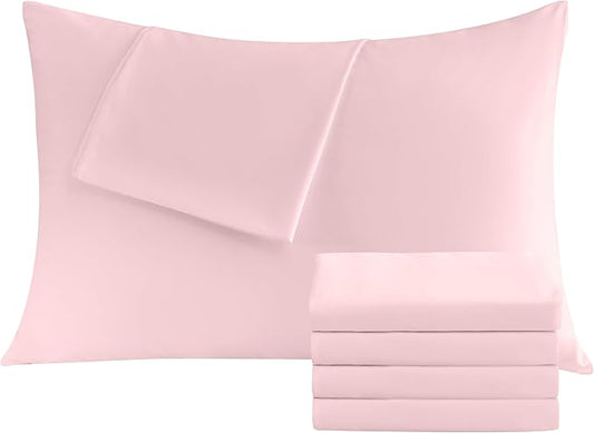 Pillowcases King 4 Pack, 20x36 Pillow Cases with Envelope Closure, Soft Plain Brushed Microfiber Covers Breathable Wrinkle-Resistant, Pink
