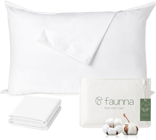 FAUNNA 100% Cotton Pillow Protectors, Bed Bug Proof, Hypoallergenic, Featuring Antimicrobial Product Protection for Enhanced Freshness, Premium Breathable Zippered Protectors(Standard Size, 6 Pack)