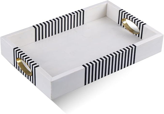 Handicrafts Home Decorative Tray 11x17 Inch, Optique Reflect Collection, Ottoman Coffee Table Tray with Handles, Resin Inlay Serving Tray for Living Room Decor, Modern Minimal Centerpiece Tray