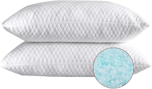 NTCOCO Shredded Memory Foam Bed Pillows for Sleeping Standard Size Set of 2, with Washable Removable Hypoallergenic Sleep Pillow for Back and Side Sleeper