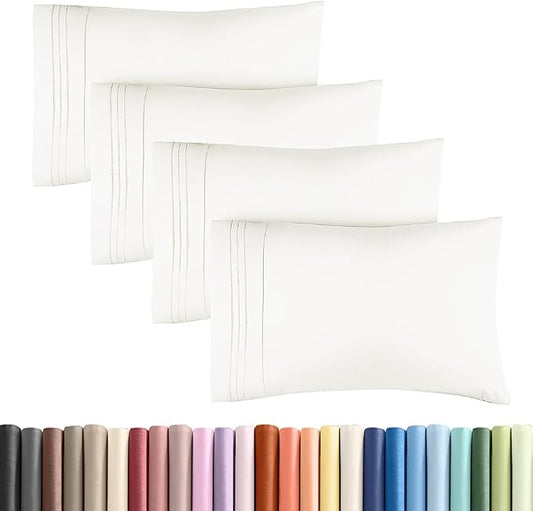 King Standard Pillow Cases Set of 4 - Soft Hotel Quality Pillowcase Covers - Comfy Bedding for Women, Men, Kids & Teens - Machine Washable Pillow Protectors - 4 Piece Set - King Standard Antique White