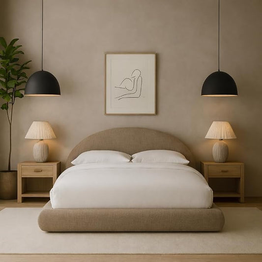 Round Bed – Washable Zip Cover - Upholstered Linen Soft Foam - Modular Minimalist Modern - Half Circle Moon - Sold Sold Separately (Taupe Linen Premium, King Base)