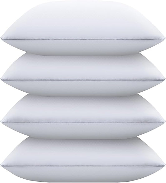 Piwaal Bed Pillows for Sleeping King Size Set of 4, Down Alternative Filling, Fluff by Patting Pillows for Back, Stomach or Side Sleepers