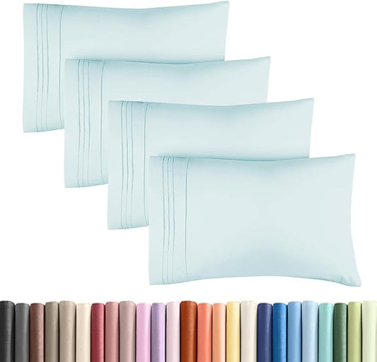 Standard Pillow Cases Set of 4 - Ultra Soft Hotel Quality Pillowcase Covers - Comfy Bedding for Women, Men, Kids & Teens - Machine Washable Pillow Protectors - 4 Piece Set - Standard Size Ice Blue