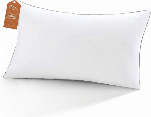 Sasttie King Size Pillow, Hotel Collection Single Bed Pillow for Side, Back, and Stomach Sleepers - Down Alternative Plump Filling - White, Set of 1, King, 20x36 Inches