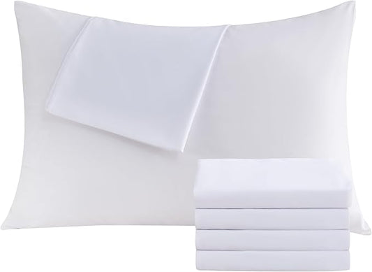 White Pillowcases Queen 4 Pack, 20x30 Pillow Cases with Envelope Closure, Soft Plain Brushed Microfiber Covers Breathable Wrinkle-Resistant
