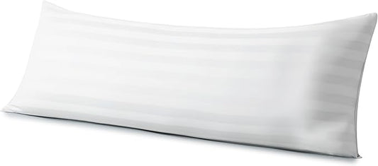 Body Pillow Cover Long Pillow Case,100% Egyptian Cotton Bed Pillow Protector with Zipper,400 Thread Count Cooling Full Body Pillowcase for Adults 20x54 Inches (1 Pack,Stripe White)