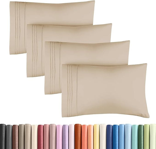 King Standard Pillow Cases Set of 4 - Soft Hotel Quality Pillowcase Covers - Comfy Bedding for Women, Men, Kids & Teens - Machine Washable Pillow Protectors - 4 Piece Set - King Standard Size Cream