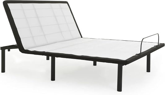 Greaton 15-inch Adjustable Bed Frame with Decorative Fabrics | Head Inclining with Wired Remote, Protective Foot Retainer Bar, 12-inch Patented Screw-in Durable Legs, Twin XL, White