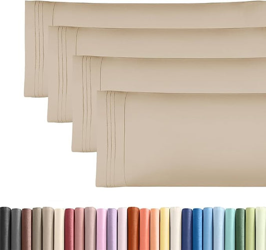 Body Pillowcases Set of 4-20x54 Long Body Pillow Case - Soft Body Pillow Cover for Sleeping & Side Sleepers - Comfy, Cozy Breathable & Fade Free - Machine Washable w/Envelope Enclosure - (Cream)