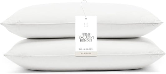 BOLL & BRANCH Down Alternative Pillow 2 Pack- Medium, Standard - Cooling Shell - Luxury Hypoallergenic Primaloft Down Alternative Fill - Superior Support