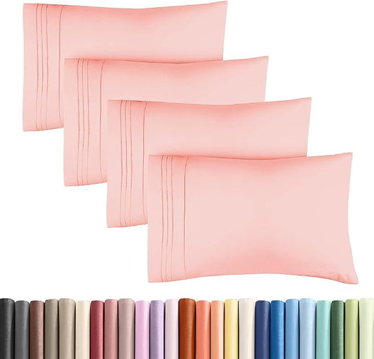 Standard Pillow Cases Set of 4 - Ultra Soft Hotel Quality Pillowcase Covers - Comfy Bedding for Women, Men, Kids & Teens - Machine Washable Pillow Protectors - 4 Piece Set - Standard Size Baby Pink