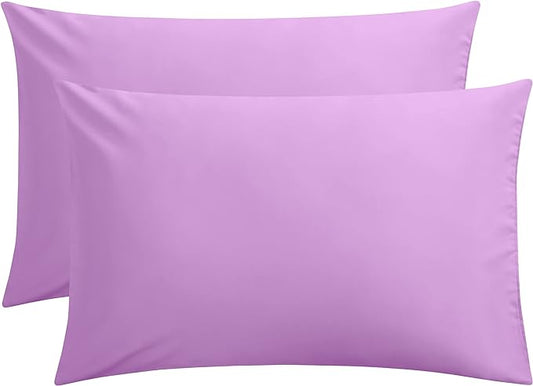 FLXXIE Pillow Cases Queen, Soft Microfiber Pillow Covers with Envelope Closure, Wrinkle Resistant Pillowcases, 2 Piece Set, 20x30, Lavender