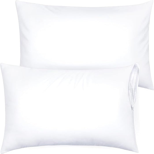 Ultra Soft Pillow Protectors with Zipper Queen Size - Set of 2 Breathable Pillow Covers - 100% Protection Against Stains, Dust & Dirt - Machine Washable (White)