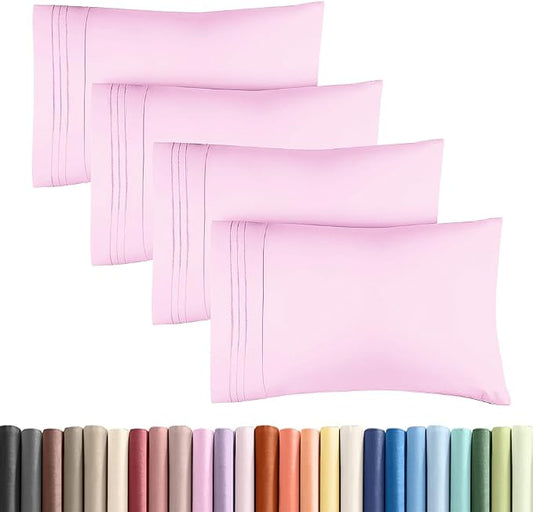 King Standard Pillow Cases Set of 4 - Soft Hotel Quality Pillowcase Covers - Comfy Bedding for Women, Men, Kids & Teens - Machine Washable Pillow Protectors - 4 Piece Set - King Standard Light Pink