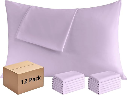 Pillowcases Standard 12 Pack, 20x26 Pillow Cases with Envelope Closure, Soft Plain Brushed Microfiber Covers Breathable Wrinkle-Resistant, Lavender