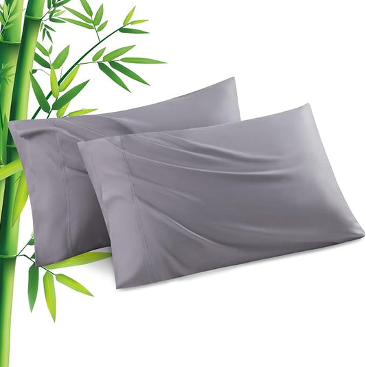 Pillowcases Standard Size 2 Pack, Cooling Viscose from Bamboo Pillow Cases with Envelope Closure, Cool & Breathable Pillow Cover for Hot Sleepers and Night Sweats, 20" x 26"