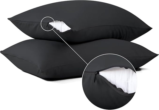 100% Cotton Classic Pillow Protectors with Invisible Zipper, 600 Thread Count Sateen Weave Soft and Breathable Pillow Cases, Protect Pillows from Dirt, Dust and Debris (Queen, 20"x30", Set of 2)