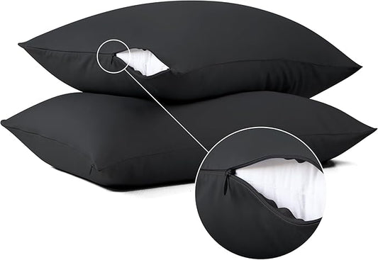 100% Cotton Classic Pillow Protectors with Invisible Zipper, 600 Thread Count Sateen Weave Soft and Breathable Pillow Cases, Protect Pillows from Dirt, Dust and Debris (King, 20"x36", Set of 2)
