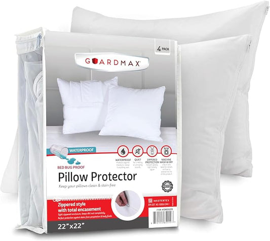 Guardmax Jersey Knitted Throw Pillow Protector with Zipper - 2 Pack -100% Waterproof, Bed Bug Proof, Dust Mite Proof, & Hypoallergenic Pillow Covers - Premium Zippered Pillow Cases. (22 X 22)