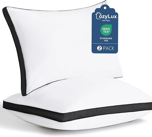 CozyLux Pillows King Size Set of 2, Soft and Supportive 3D Down Alternative Bed Pillow for Sleeping 2 Pack Black, Luxury Hotel Quality Gusseted Bedding Pillows for Back, Stomach or Side Sleepers 18x34