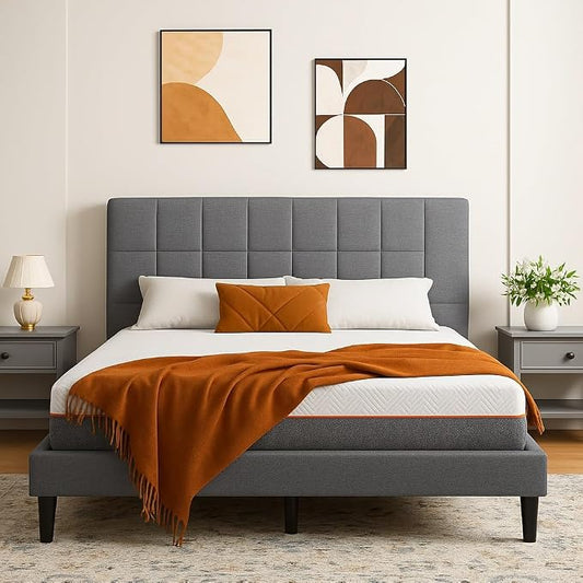 Marsail Full Size Bed Frame and Mattress Set with Adjustable Upholstered Headboard and 10-inch Gel Memory Foam, Sturdy and Durable with 12 Support Legs, Breathable Cooling, Easy Assembly, Dark Gray
