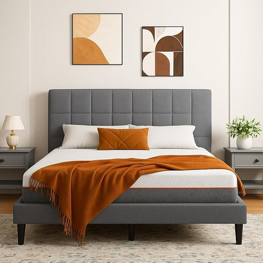 Marsail Twin Size Bed Frame and Mattress Set with Adjustable Upholstered Headboard and 8-inch Gel Memory Foam, Sturdy and Durable with 12 Support Legs, Breathable Cooling, Easy Assembly, Dark Gray