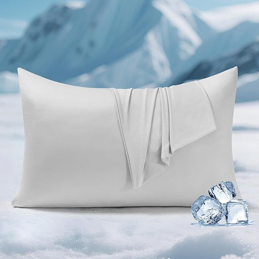 Elegear Cooling Pillow Cases for Hot Sleepers, Clean Fabric Silver Infused Cooling Pillowcase Q-Max>0.5, Soft Silky Pillowcases for Hair & Skin, Summer Zipper Pillowcase Cover Set of 2-Queen Gray