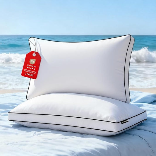 Feather Dowm Pillows Queen Size Set of 2 Pack, Luxury Hotel Quality Bed Pillow,Soft Medium Fim Feathers Pillow For Sleeping, Down Surounded Gusseted Pillows for Side Back Stomach Sleepers 20x30 In