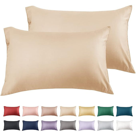 Warmstar Cotton Pillow Cases Standard Size Set of 2, 600 Thread Count Pillowcases 20x26 Inches, Soft Long Staple Cotton Pillowcases Breathable with Envelope Closure,Khaki