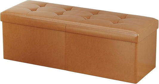 JIUYOTREE 31.5 Inches Ottoman with Storage Bench, Foldable Footstool, Ottoman Foot Rest, End of Bed Bench, Multi-Functional Seat, Storage Chest for Living Room, Bedroom, Entryway (Retro Brown)