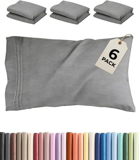 King Pillow Cases Set of 6 - Ultra Soft Hotel Quality Pillowcase Covers - Comfy & Wrinkle Free - Shrink, Stain and Fade Resistant - Machine Washable Pillow Protectors - 6 Piece Set - Heathered Grey