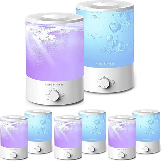 Megawise Cool Mist Humidifier | 8 Pack of 3.5L Capacity Top Refill for Nursery, Bedroom, Home and Office + Super Quiet Ultrasonic Vaporizer.