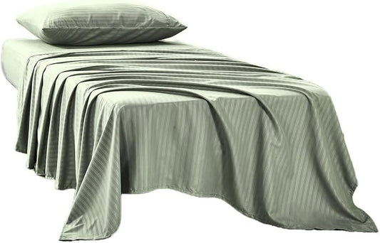 Kingnex Striped 3 Piece RV Bunk Sheets Set for Narrow Twin Bed Soft Brushed 1800 Microfiber Bedding Set Includes 1 Cot Size Fitted Sheet 1 Flat Sheet 1 Pillowcase Cot Sage