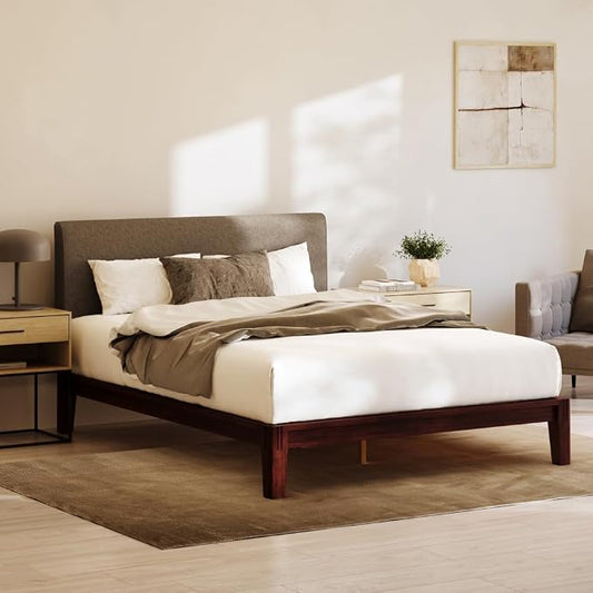 Nectar Bamboo Platform Bed Frame & Upholstered Headboard - King - Walnut/Slate - Floating Center Support Legs -12” Height - Easy Tool Free Set Up - Sturdy Wooden Support Slats - Holds Up To 800 lbs