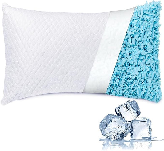 NTCOCO Cooling Bed Pillows King Size for Sleeping Shredded Memory Foam Bed Pillows Adjustable Gel for Side Stomach Back Sleepers Washable Removable Cover