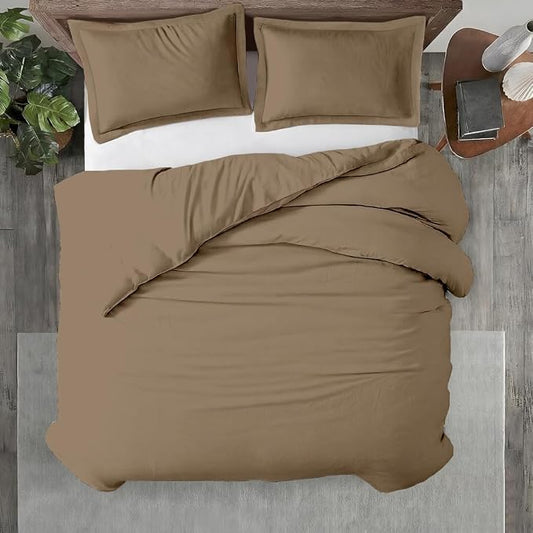 Kotton Culture 3 Pc California King Duvet Cover Set-100% Egyptian Cotton 600 Thread Count Ultra Soft Premium Durable Comforter Cover Zipper Closure & Corner Ties- (Taupe, 104" X 98")
