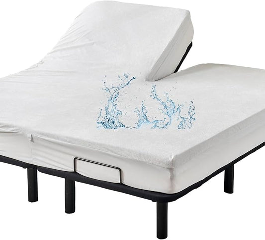 Kingnex Waterproof Partial Split Top Cal King Mattress Protector for Adjustable Bed with 36-39" Upper Flex Head Noiseless Soft Bamboo Viscose Terry Fitted Mattress Cover