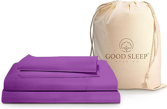 Good Sleep Bedding Twin Sheets - 100% Egyptian Cotton Twin Sheet Set, 3 Pc, Sateen Weave, Hotel Quality Twin Size Bed Set, Soft, 16" Deep Pocket Twin Sheets - Purple Twin Bedsheets