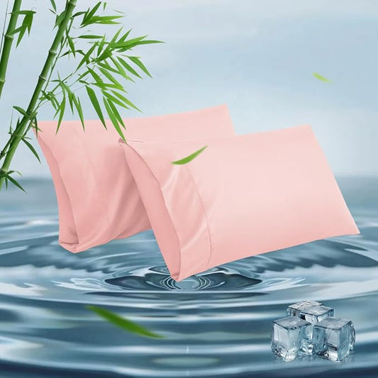 Queen Pillowcases, Cooling Viscose from Bamboo Pillow Covers with Envelope Closure, Soft Moisture-Wicking for Hot Sleepers, Hair and Skin-Friendly, Pink, 2 Pack