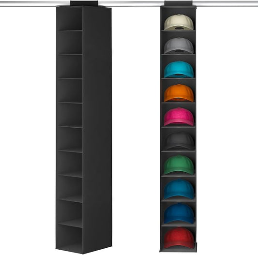 Lifewit Hat Organizer for Baseball Caps, Hat Rack Hanging Storage, Non-Woven Fabric Display Shelf Holds Up to 40 Hats, Cap Holder Hanger for Closet, Bedroom, 10 Compartments, Black, 1 Pack