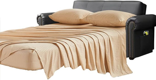 Kingnex Striped 54x72 Full Size Sleeper Sofa Bed Sheets Set Soft 1800 Microfiber 4 Pcs Include 1 Fitted Sheet 1 Flat Sheet 2 Pillowcases Beige