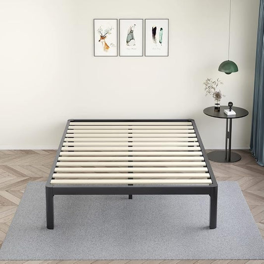 MAF 14 Inch Full Size Platform Bed Frames with Wooden Slats, Black 3500 Lbs Heavy Duty Metal Bed Frame with Anti-Collision Round Legs, No Box Spring Needed, Easy Assembly