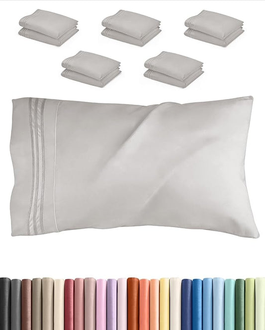 King Pillow Cases Set of 10 - Ultra Soft Hotel Quality Pillowcase Covers - Comfy, Cozy & Wrinkle Free - Shrink, Stain and Fade Resistant - Machine Washable Pillow Protectors - 10 Pcs Set - French Grey