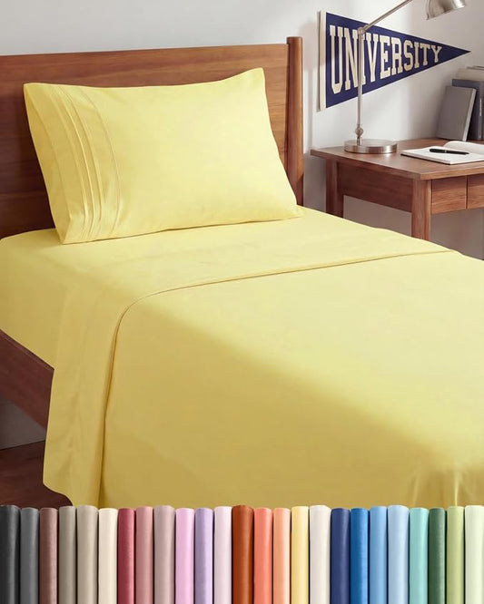 Twin XL Size 3 Piece Sheet Set - Comfy Breathable & Cooling Sheets - Hotel Luxury Bed Sheets for Women & Men - Deep Pockets, Easy-Fit, Extra Soft & Wrinkle Free Sheets - Yellow Oeko-Tex Bed Sheet Set