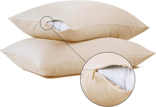 100% Cotton Classic Pillow Protectors with Invisible Zipper, 600 Thread Count Sateen Weave Soft and Breathable Pillow Cases, Protect Pillows from Dirt, Dust and Debris (Queen, 20"x30", Set of 2)